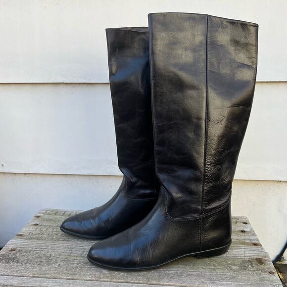 Vintage 90s 9 West Ltd. Edition Black Leather Equestrian Style Riding Boots - Picture 2 of 7